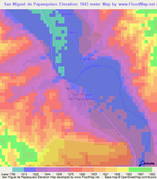 San Miguel de Papasquiaro,Mexico Elevation Map