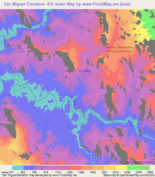 San Miguel,Mexico Elevation Map