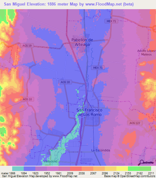 San Miguel,Mexico Elevation Map