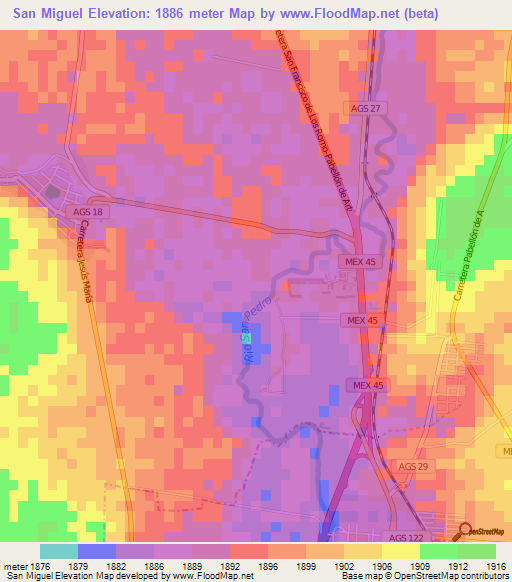 San Miguel,Mexico Elevation Map