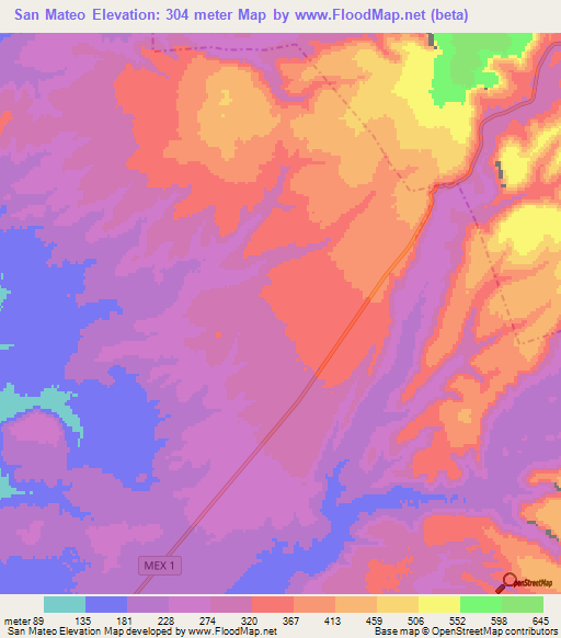 San Mateo,Mexico Elevation Map