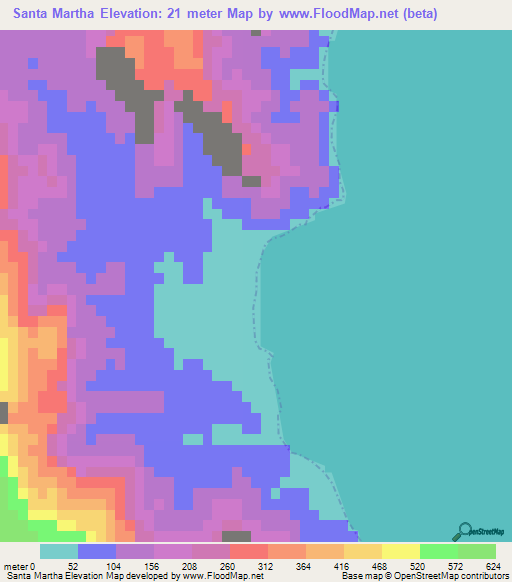 Santa Martha,Mexico Elevation Map