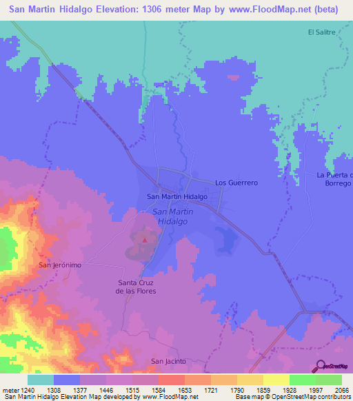 San Martin Hidalgo,Mexico Elevation Map