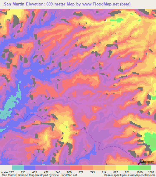 San Martin,Mexico Elevation Map