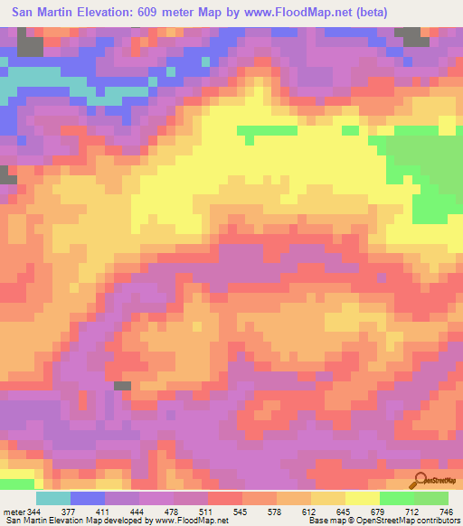 San Martin,Mexico Elevation Map