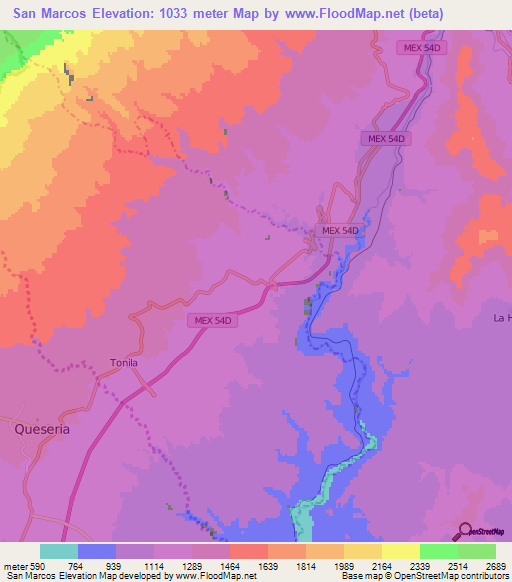 San Marcos,Mexico Elevation Map