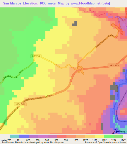 San Marcos,Mexico Elevation Map