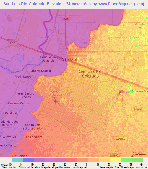 San Luis Rio Colorado,Mexico Elevation Map