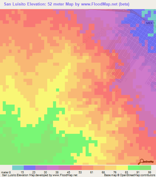 San Luisito,Mexico Elevation Map