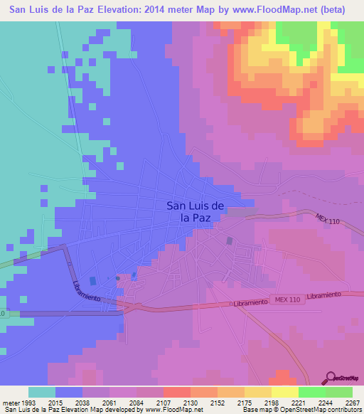 San Luis de la Paz,Mexico Elevation Map