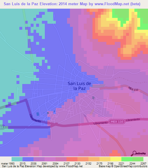 San Luis de la Paz,Mexico Elevation Map