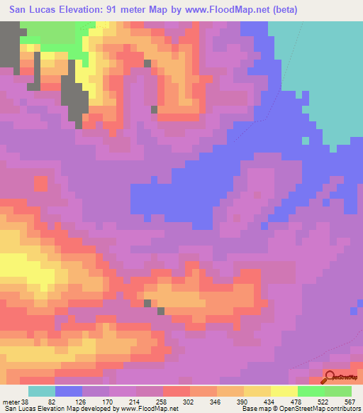 San Lucas,Mexico Elevation Map