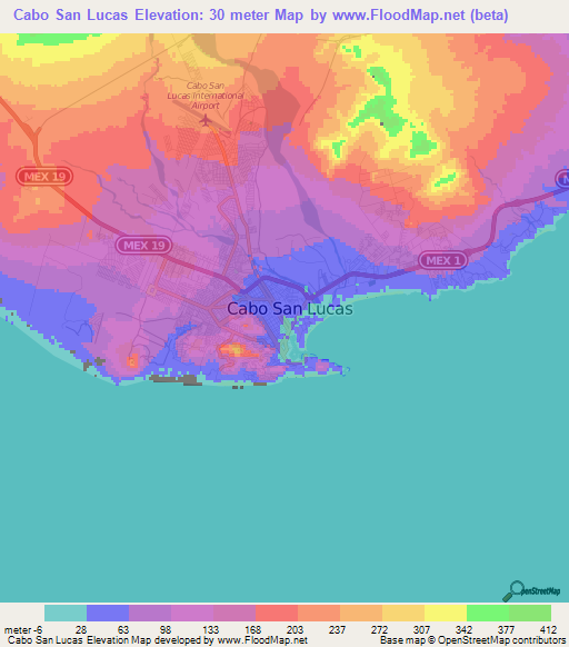 Cabo San Lucas,Mexico Elevation Map