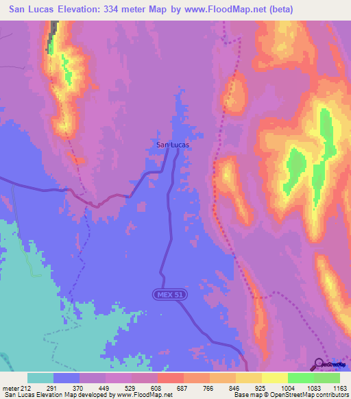 San Lucas,Mexico Elevation Map