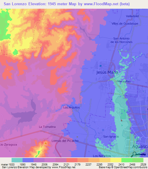 San Lorenzo,Mexico Elevation Map
