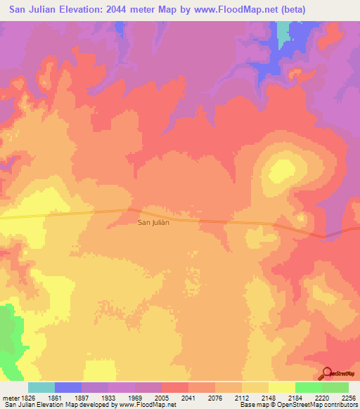 San Julian,Mexico Elevation Map