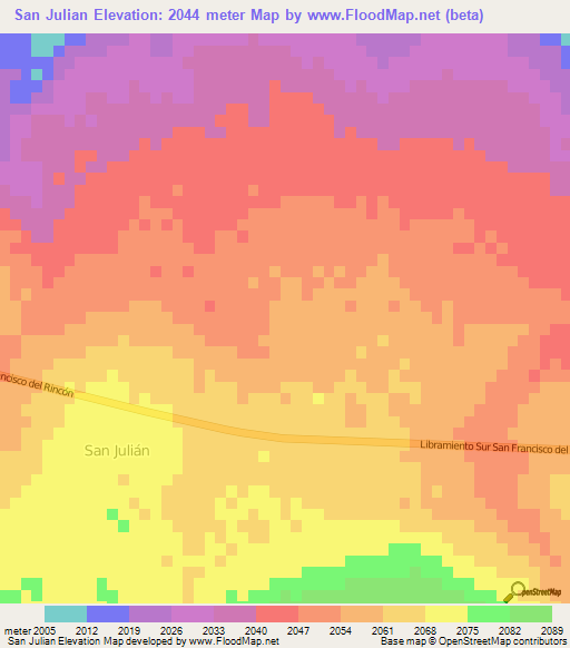 San Julian,Mexico Elevation Map