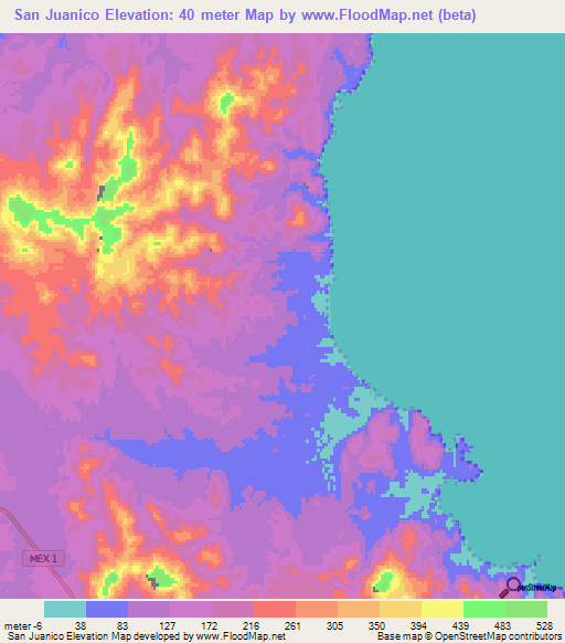 San Juanico,Mexico Elevation Map