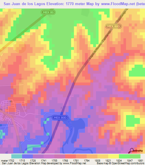 San Juan de los Lagos,Mexico Elevation Map