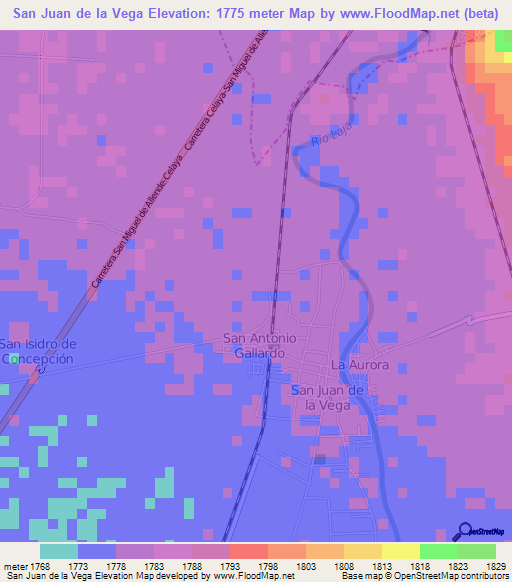 San Juan de la Vega,Mexico Elevation Map