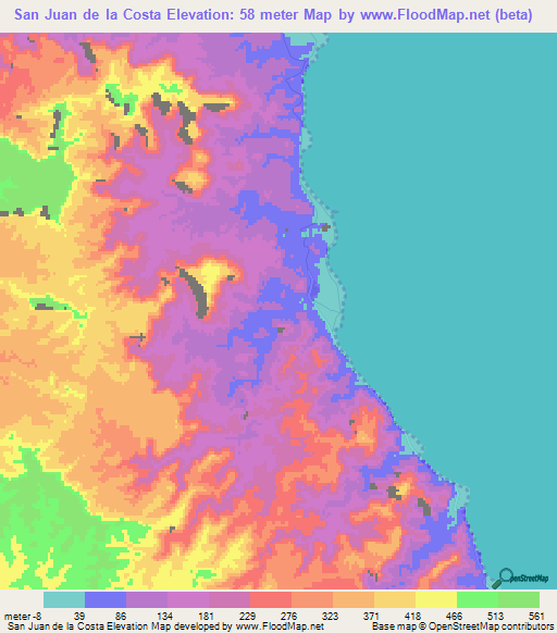 San Juan de la Costa,Mexico Elevation Map