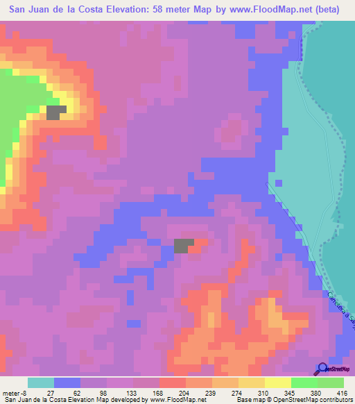 San Juan de la Costa,Mexico Elevation Map