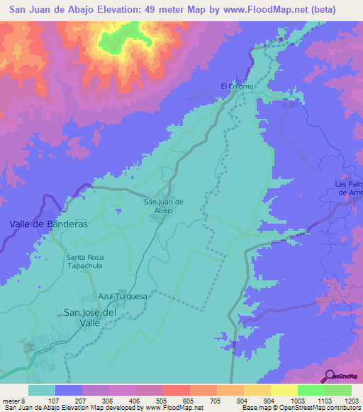 San Juan de Abajo,Mexico Elevation Map