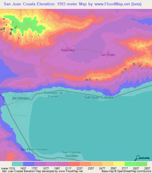 San Juan Cosala,Mexico Elevation Map