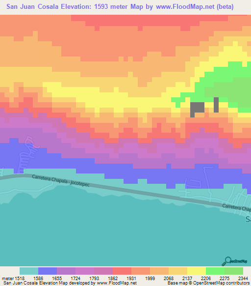 San Juan Cosala,Mexico Elevation Map