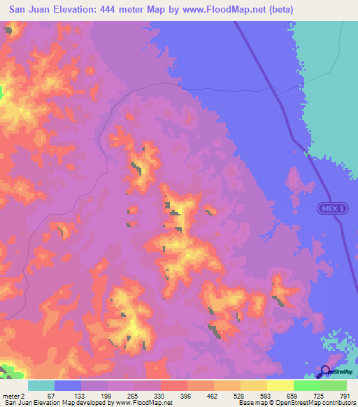 San Juan,Mexico Elevation Map