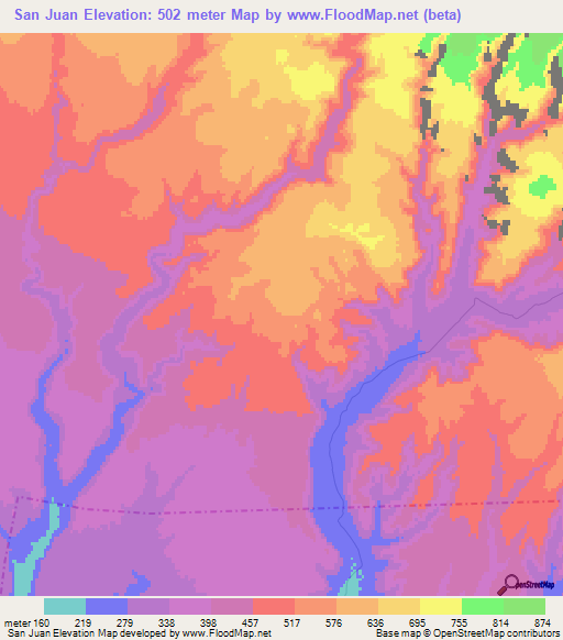 San Juan,Mexico Elevation Map