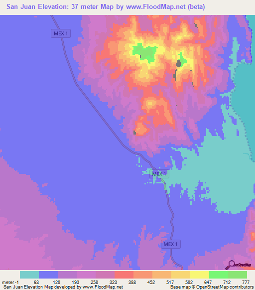 San Juan,Mexico Elevation Map