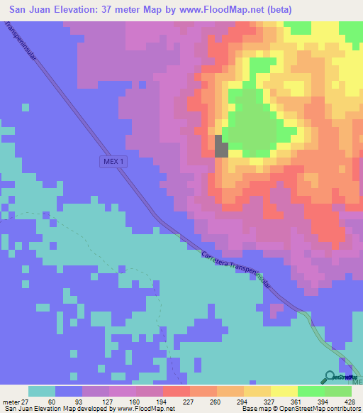 San Juan,Mexico Elevation Map