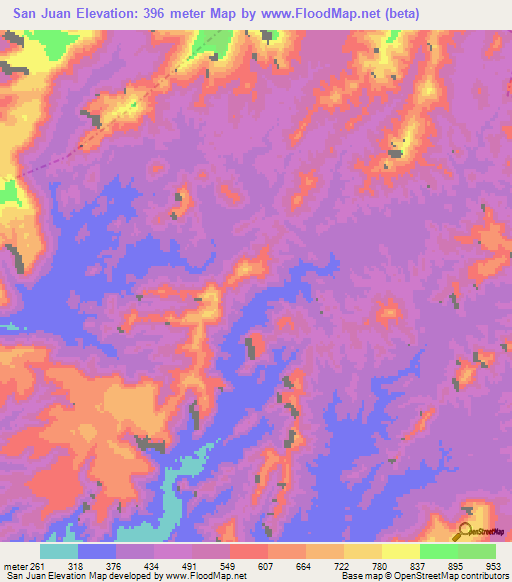 San Juan,Mexico Elevation Map