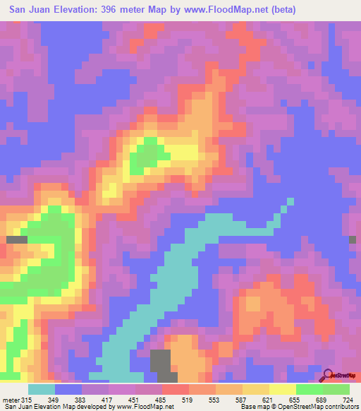 San Juan,Mexico Elevation Map