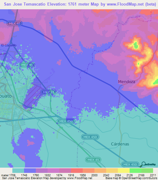 San Jose Temascatio,Mexico Elevation Map