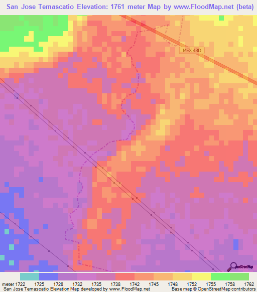 San Jose Temascatio,Mexico Elevation Map