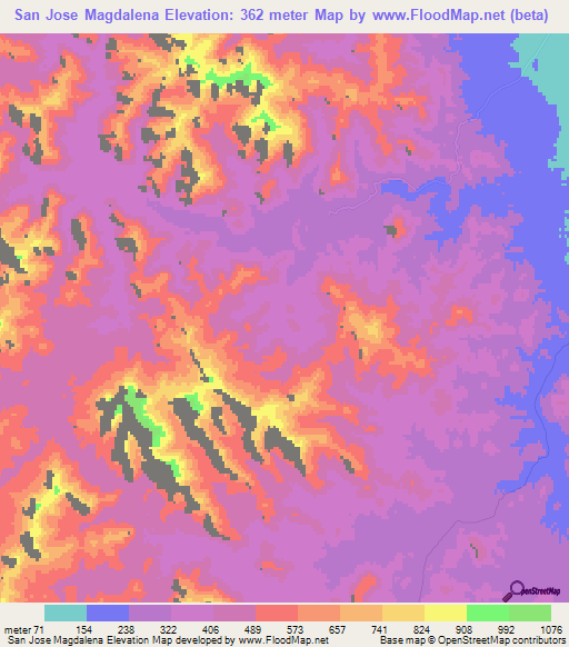 San Jose Magdalena,Mexico Elevation Map