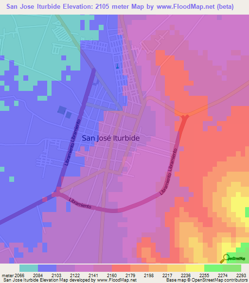 San Jose Iturbide,Mexico Elevation Map