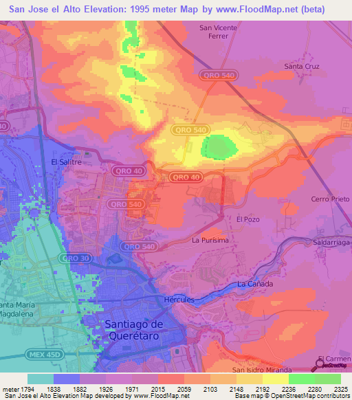 San Jose el Alto,Mexico Elevation Map