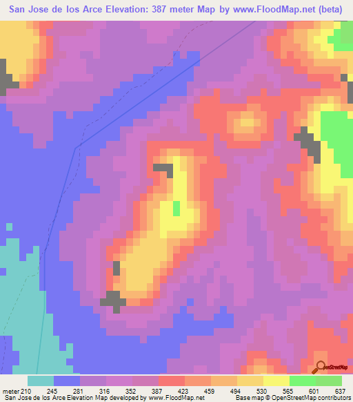 San Jose de los Arce,Mexico Elevation Map