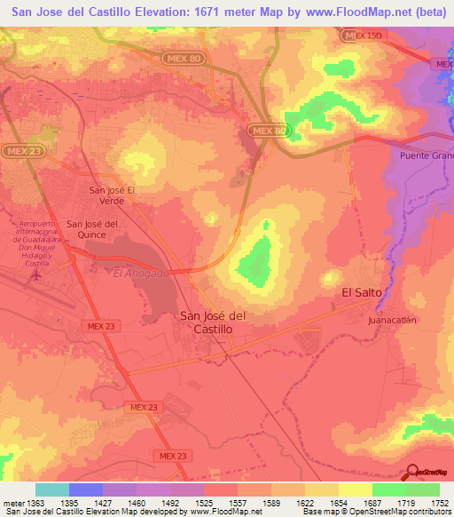 San Jose del Castillo,Mexico Elevation Map