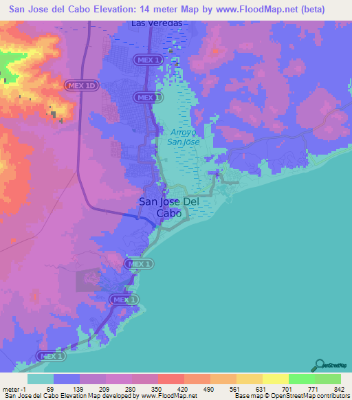 San Jose del Cabo,Mexico Elevation Map