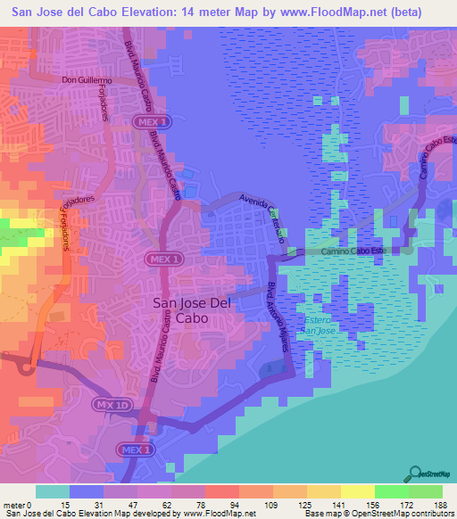 San Jose del Cabo,Mexico Elevation Map