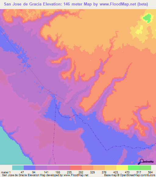 San Jose de Gracia,Mexico Elevation Map