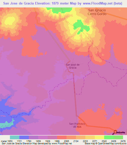 San Jose de Gracia,Mexico Elevation Map