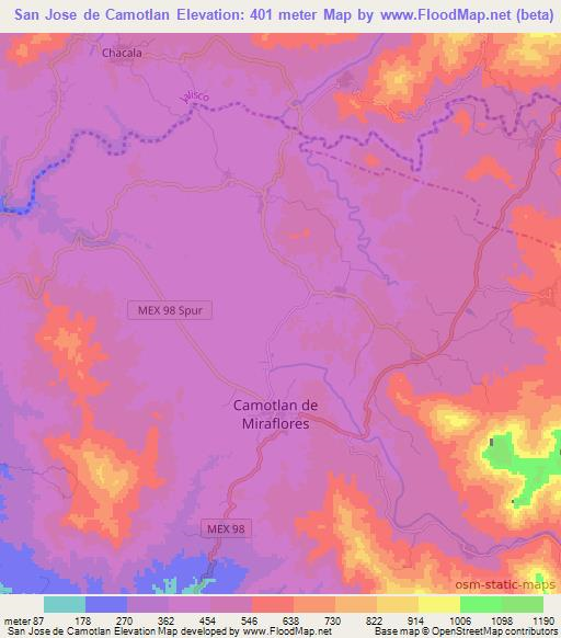 San Jose de Camotlan,Mexico Elevation Map