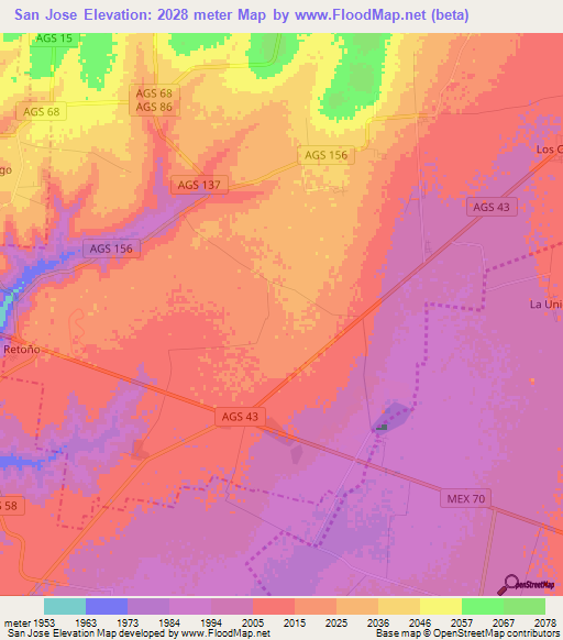 San Jose,Mexico Elevation Map