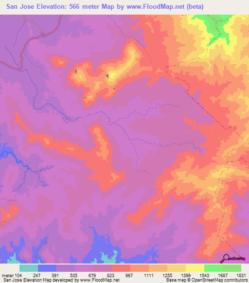 San Jose,Mexico Elevation Map