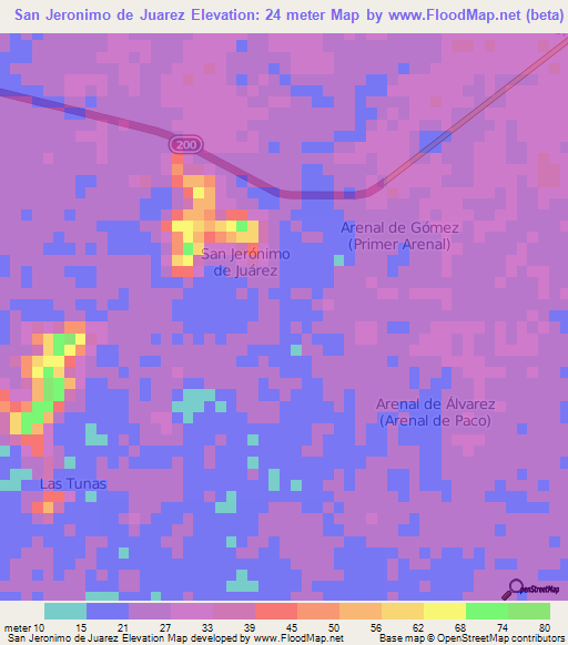 San Jeronimo de Juarez,Mexico Elevation Map